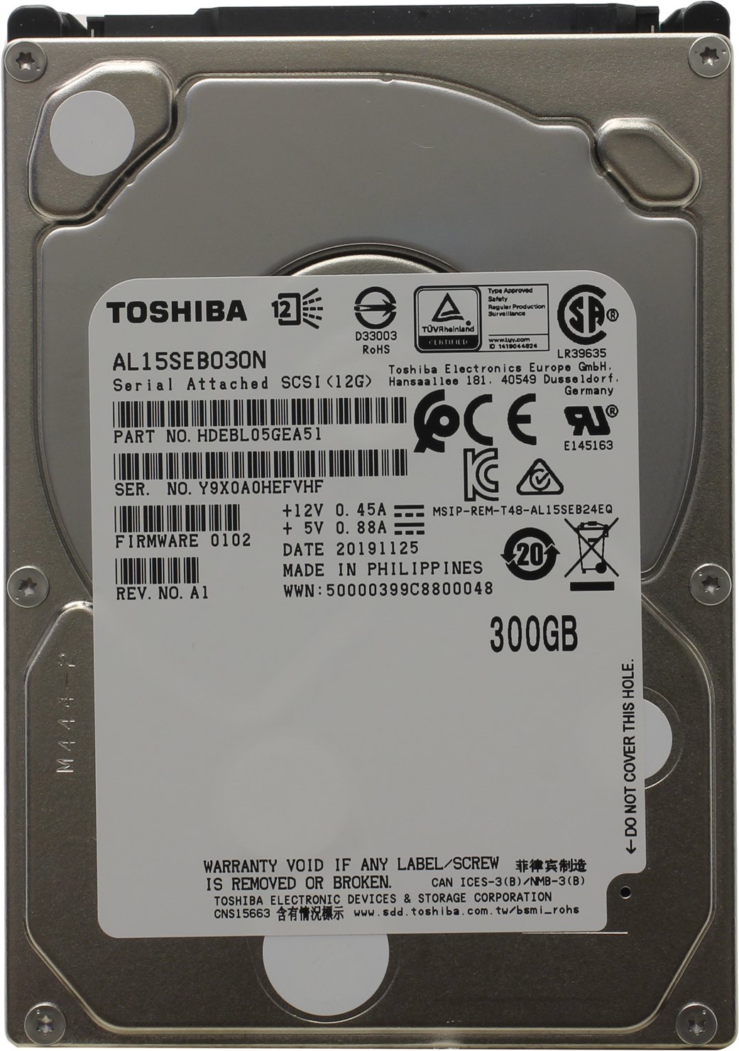 Жесткий диск Toshiba 2.5" 300GB Enterprise Peformance AL15SEB030N SAS 12Gb/s, 10500rpm, 128MB, Bulk {40}