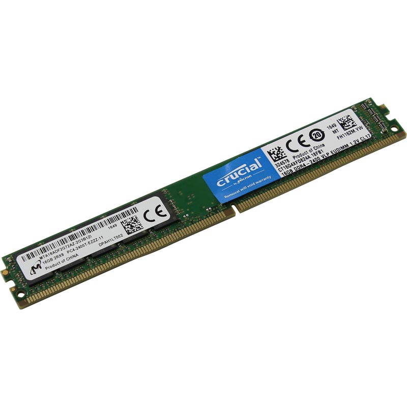 Оперативная память Crucial by Micron DDR4 16GB (PC4-19200) 2400MHz ECC VLP DR x8, 1.2V CL17 (Retail) Very Low Profile