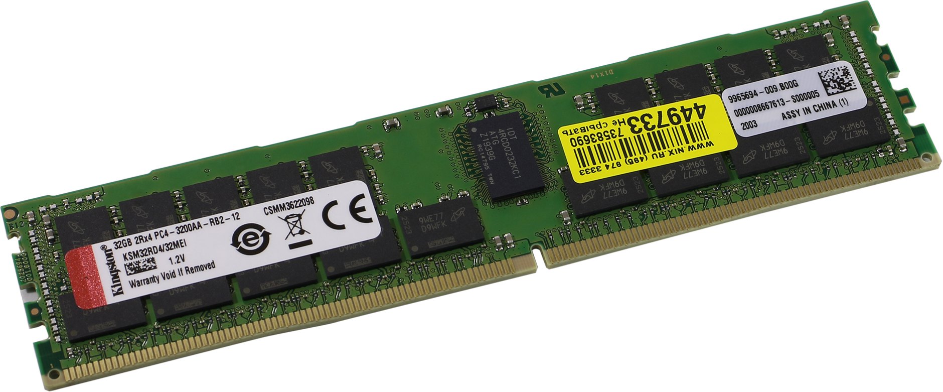 Оперативная память Kingston 32GB DDR4 3200 RDIMM Server Premier Server Memory KSM32RD4/32MEI ECC, Reg, CL22 , 1.2V, 2Rx4 Micron E IDT, RTL (295993) KSM32RD4-32MEI