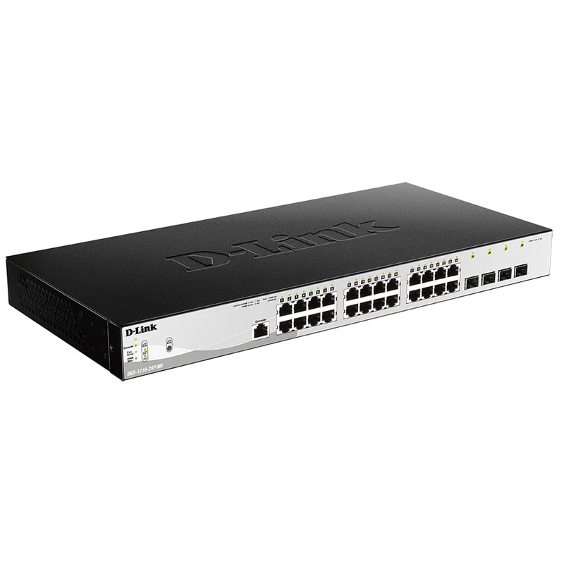 Коммутатор D-Link DGS-1210-28P/ME/B1A, L2 Managed Switch with 24 10/100/1000Base-T ports and 4 1000Base-X SFP ports (24 PoE ports 802.3af/802.3at (30 W), PoE Budget 193 W)-4522