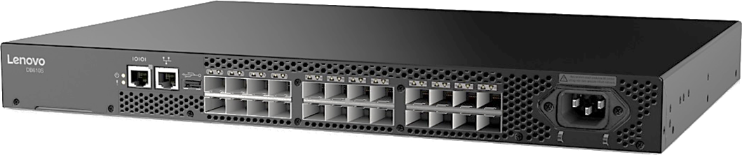 Коммутатор Lenovo ThinkSystem DB610S, ENT., 24 ports licensed, 24x 16Gb SWL SFPs, 1 PS, Rail Kit, 1Yr FW