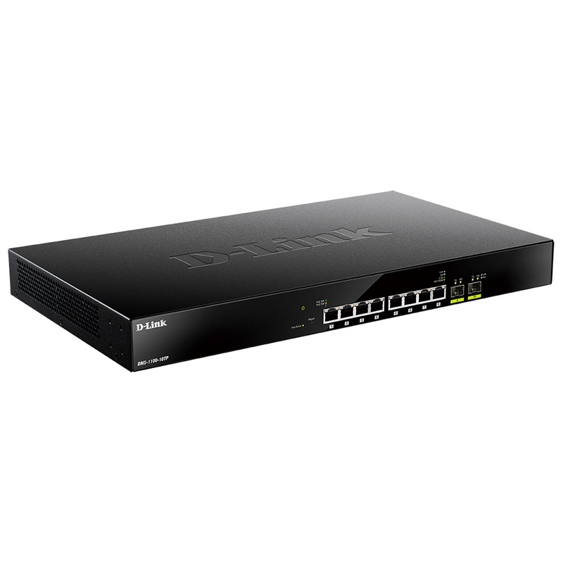 Коммутатор D-Link DMS-1100-10TP/A1A, L2 Smart Switch with 8 2.5GBase-T ports and 2 10GBase-X SFP+ ports (8 PoE ports 802.3af/802.3at (30 W), PoE Budget 240 W).16K Mac address, 80Gbps switching capacity, 802.3x-4660