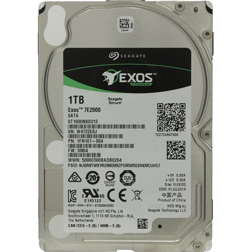 Жесткий диск Seagate HDD SATA 2,5" Seagate 1000Gb (1Tb), ST1000NX0313, Exos 7E2000  2.5, 7200 rpm, 128Mb buffer, 1 year