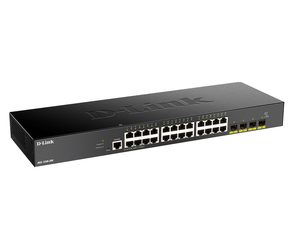 Коммутатор D-Link DGS-1250-52X/A1A, L2 Smart Switch with 48 10/100/1000Base-T ports and 4 10GBase-X SFP+ ports.16K Mac address, 802.3x Flow Control, 4K of 802.1Q VLAN, 4 IP Interface, 802.1p Priority Queues, AC-40312