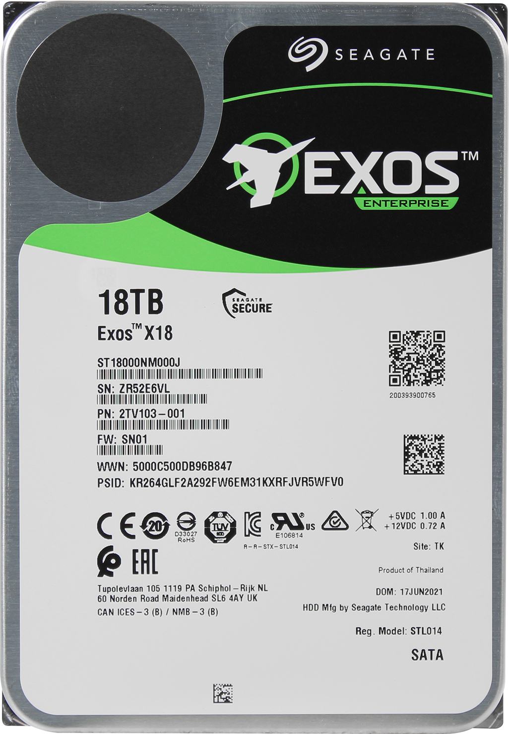 Жесткий диск Seagate SATA3 18Tb Exos X18 512e/4kn Enterprise 7200 256Mb  1 year ocs
