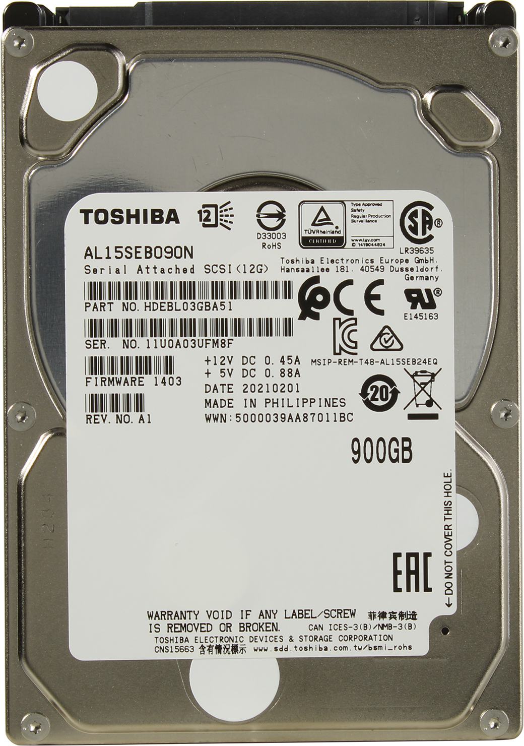 Жесткий диск Toshiba SAS 900Gb 2.5" 10K 128Mb 1 year ocs AL15SEB090N