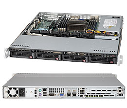 Сервер Supermicro SYS-5017R-MTF - 1U, LGA2011, C602, 8xDDR3 upto 512Gb,4x3.5"HDD, PCI-Ex16,2xGbE,IPMI, 350W