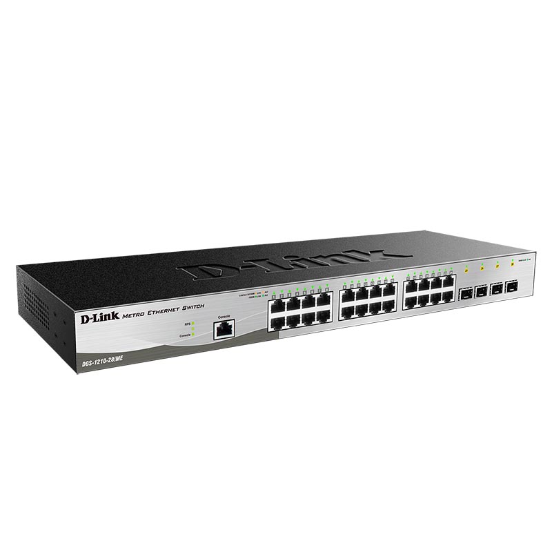 Коммутатор D-Link DGS-1210-28/ME/P/B1A, L2 Managed Switch with 24 10/100/1000Base-T ports and 4 1000Base-X SFP ports.16K Mac address, 802.3x Flow Control, 4K of 802.1Q VLAN, 802.1p Priority Queues, Traffic Segm-4545