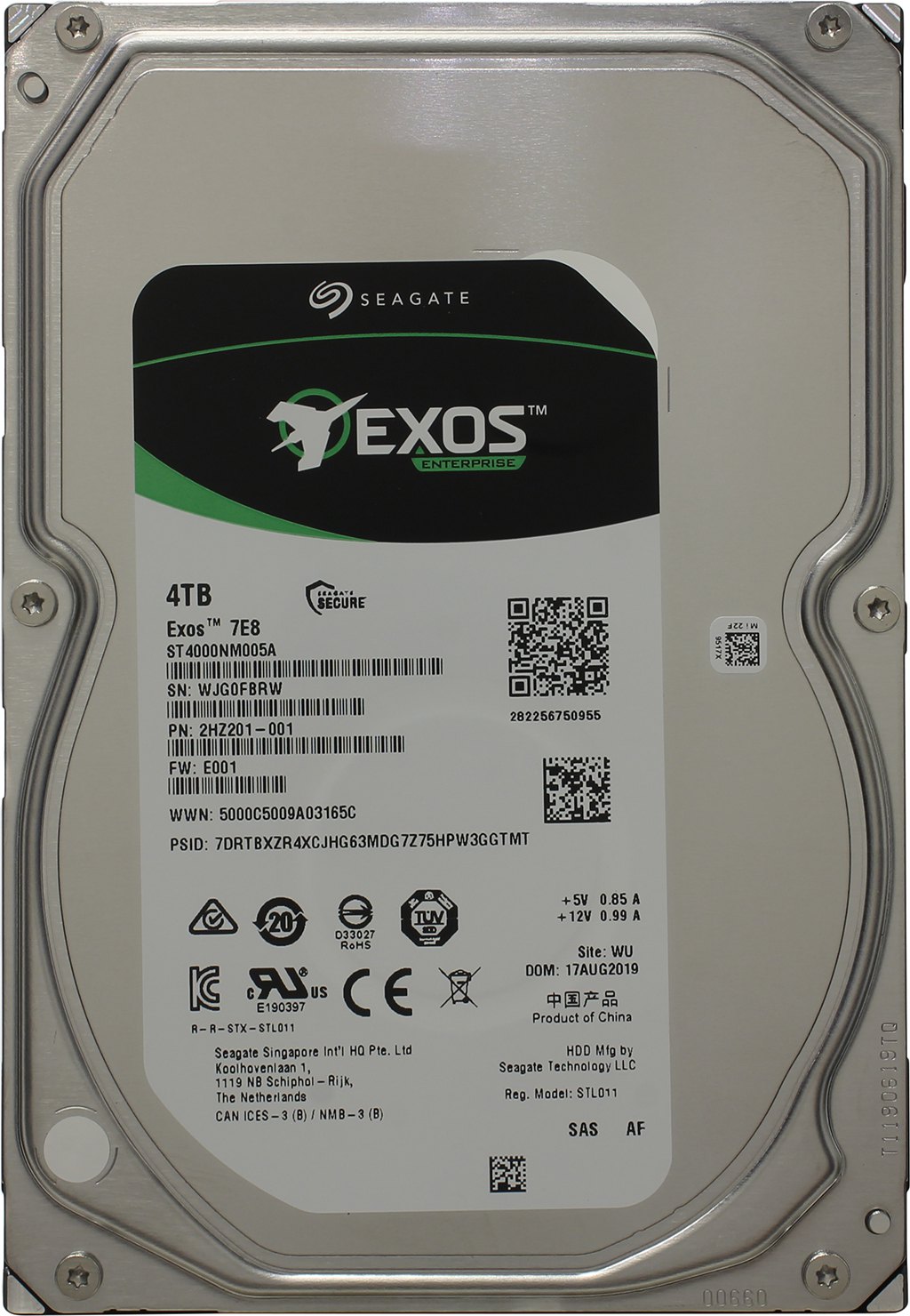 Жесткий диск Seagate 3.5" 4TB Exos 7E8 ST4000NM005A SAS 12Gb/s, 7200rpm, 256MB, 512e, Bulk {20}