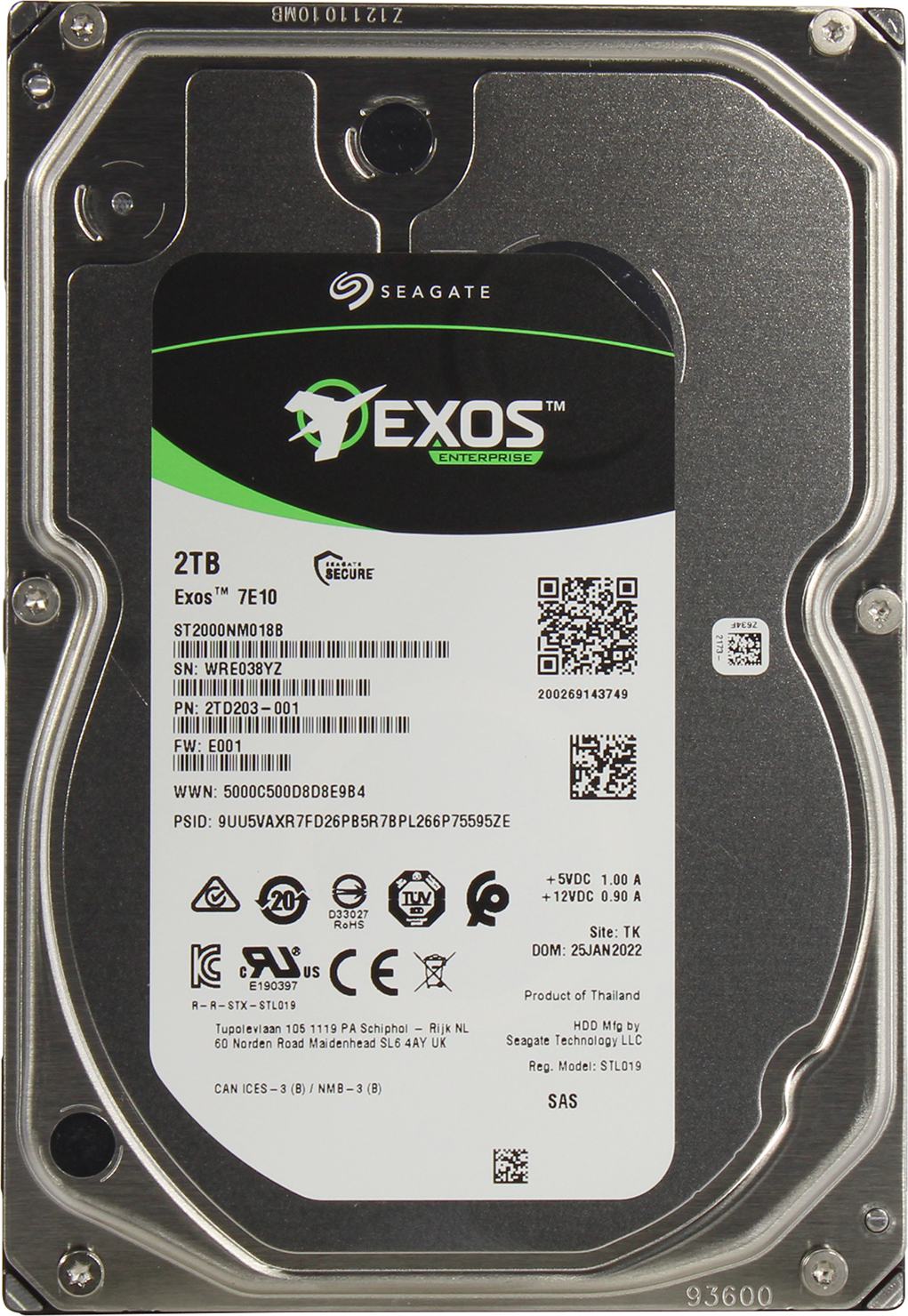 Жесткий диск Seagate 2Tb Exos 7E10 2TB  512E/4kn SAS ST2000NM018B ST2000NM018B