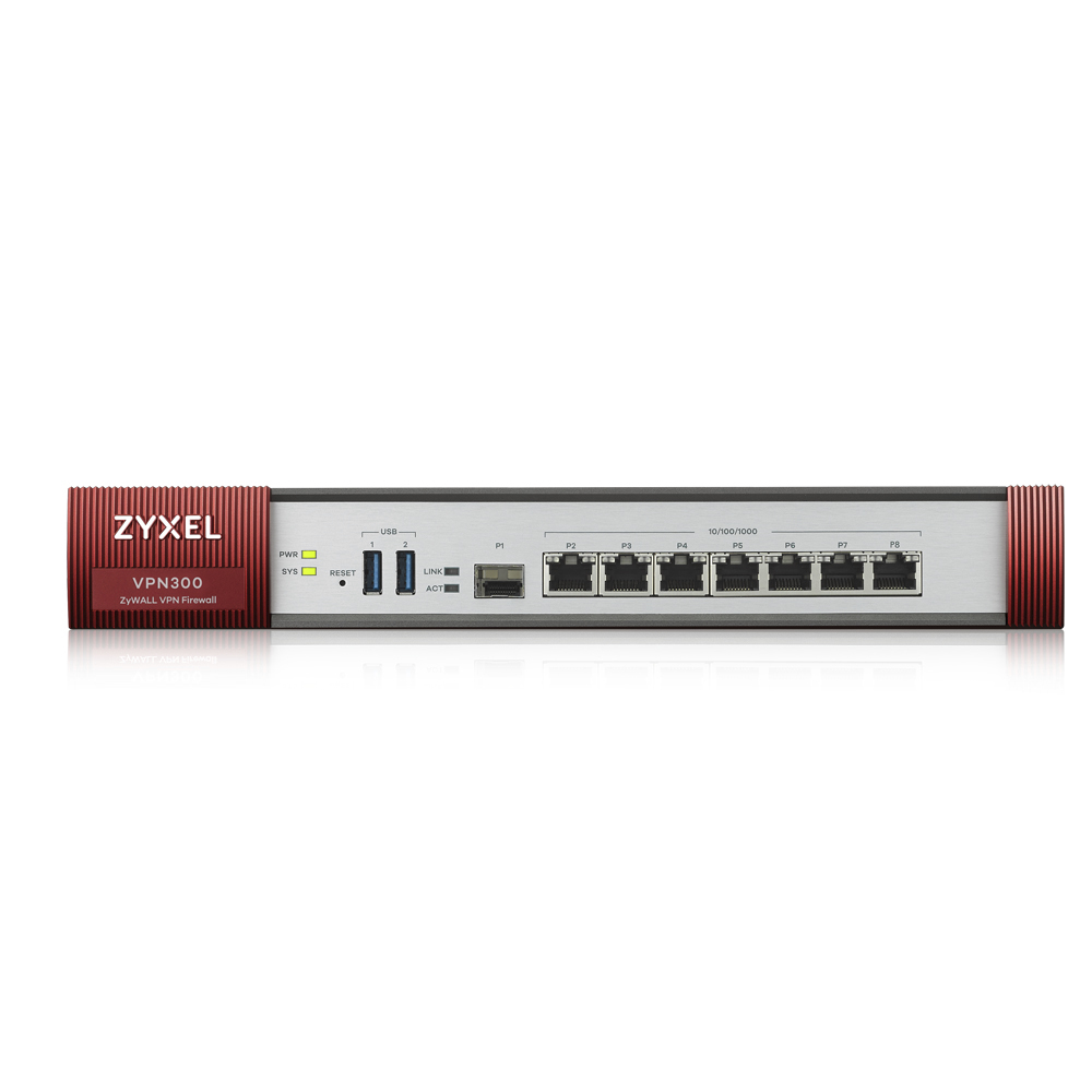 Межсетевой экран ZYXEL VPN300, Rack, конфигурируемые GE порты 7xLAN и 1xSFP, 2xUSB3.0, AP Controller (4/132) с пониженным шифрованием, включена подпис VPN300-RU0101F