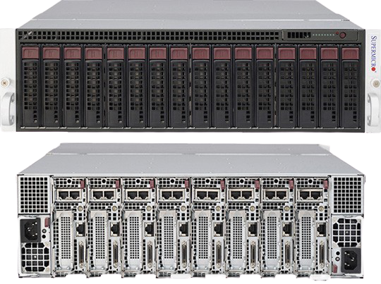 Сервер Supermicro SYS-5038MR-H8TRF - 3U, 8xNode (1xLGA2011, 4xDDR4, 2x3.5" HDD, 2xGbE, IPMI), 2x1620W