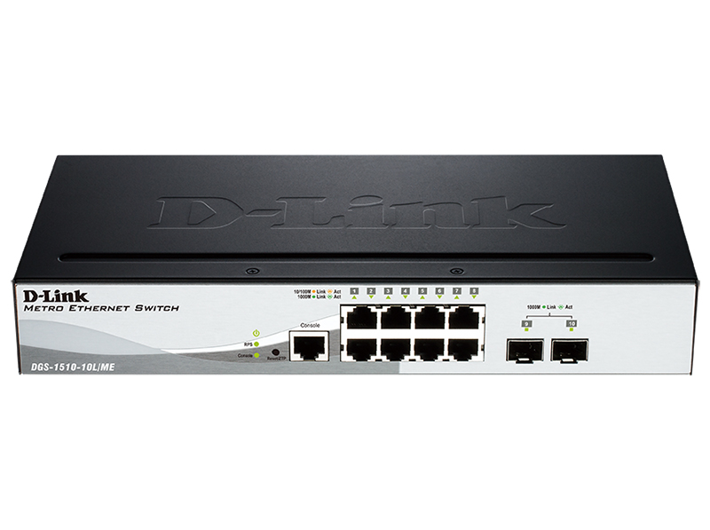 Коммутатор D-Link DGS-1510-10L/ME/A1A, Managed Gigabit Switch with 8 Ports 10/100/1000Base-T + 2 1000Base-X SFP ports