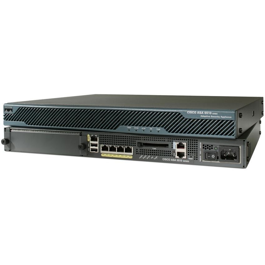 ASA5510-K8-RF Межсетевой экран с портами 5 x FE RJ-45, 250 туннелей IPSec VPN, 170 Мбит/с VPN, 1 expansion slot