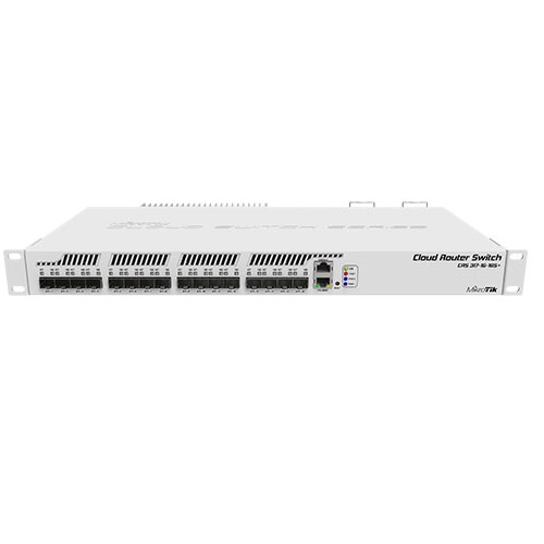 Коммутатор MikroTik Cloud Router Switch 317-1G-16S+RM with 800MHz CPU, 1GB RAM, 1xGigabit LAN, 16xSFP+ cages, RouterOS L6 or SwitchOS (dual boot), passive cooling 1U rackmount enclosure, Dual redundant PSU