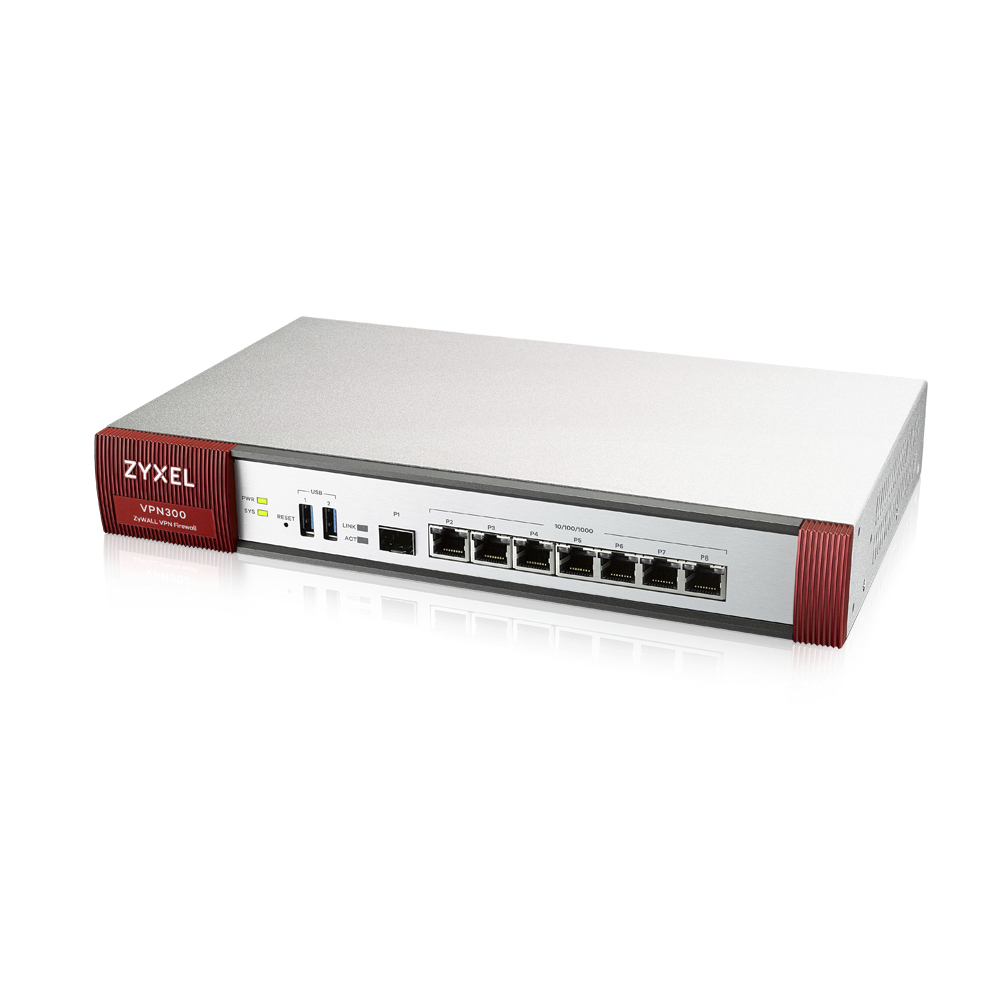 Межсетевой экран ZYXEL VPN300, Rack, конфигурируемые GE порты 7xLAN и 1xSFP, 2xUSB3.0, AP Controller (4/132) с пониженным шифрованием, включена подпис-32999