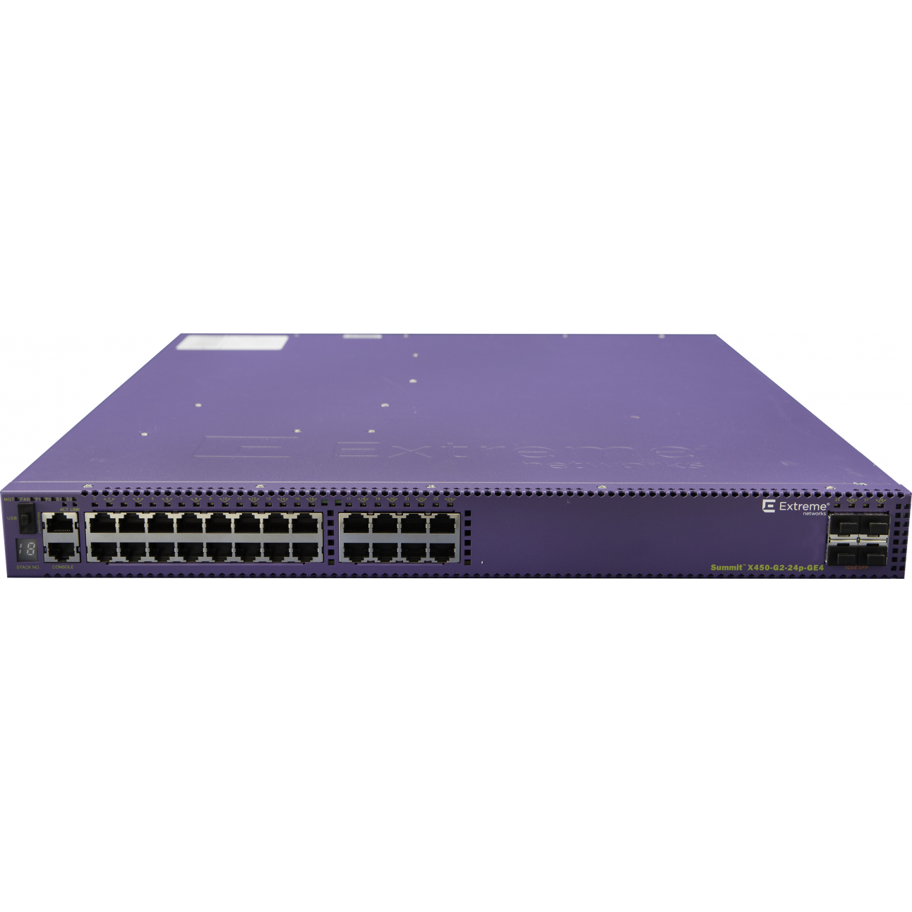 Коммутатор Extreme Summit X450-G2 24 10/100/1000BASE-T POE+, 4 1000BASE-X unpopulated SFP,two 21Gb stacking ports, 2 unpopulated power supply slots, fan module slot (unpopulated), ExtremeXOS Edge license