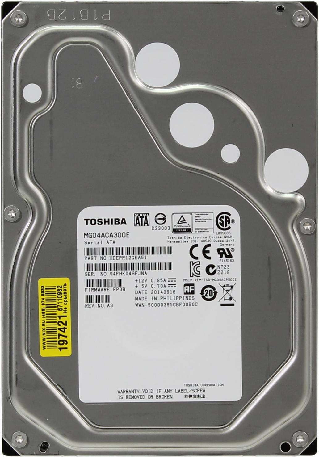 Жесткий диск Toshiba 3.5" 3TB Enterprise HDD MG04ACA300E SATA 6Gb/s, 7200rpm, 128MB, 512e, Bulk