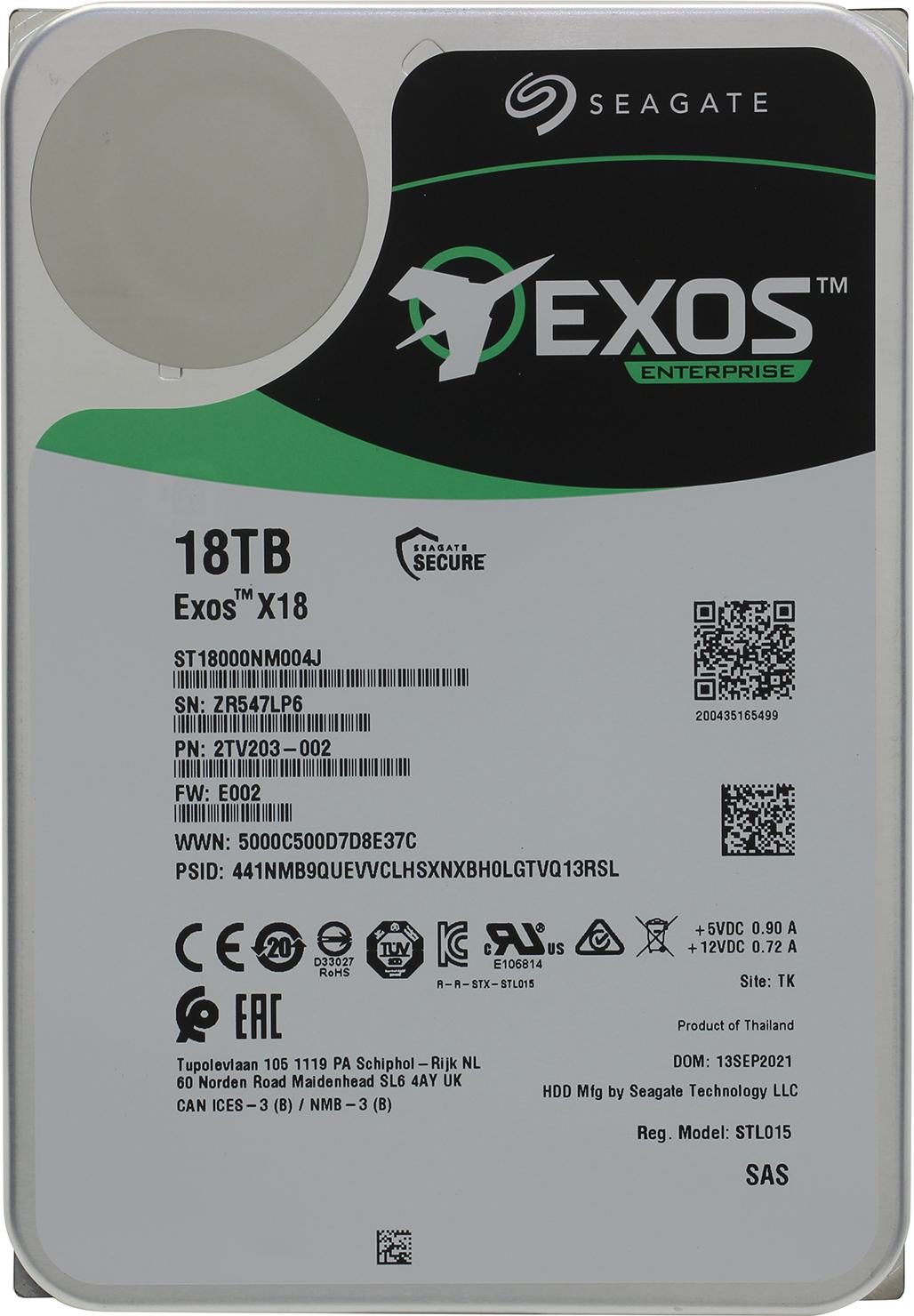 Жесткий диск Seagate SAS 18Tb Exos X18 12Gb/s 7200 256Mb 1 year ocs