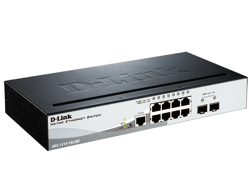 Коммутатор D-Link DGS-1510-10L/ME/A1A, Managed Gigabit Switch with 8 Ports 10/100/1000Base-T + 2 1000Base-X SFP ports-4619