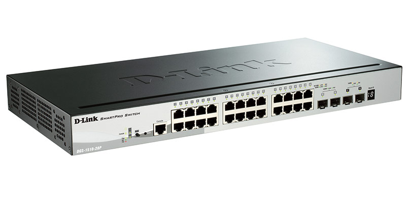 Коммутатор D-Link DGS-1510-28P/A1A, Gigabit Stackable SmartPro Switch with 24 10/100/1000Base-T PoE ports, 2 Gigabit SFP, 2 10G SFP+ ports-4603