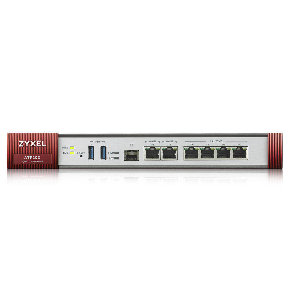 Межсетевой экран ZYXEL ZyWALL ATP200, Rack, 3xWAN GE (2xRJ-45 и 1xSFP), 4xLAN/DMZ GE, 2xUSB3.0, AP Controller (2/18), бесшумный (без вентилятора), с п