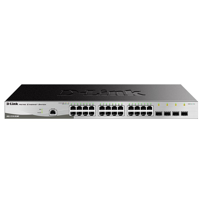 Коммутатор D-Link DGS-1210-28/ME/P/B1A, L2 Managed Switch with 24 10/100/1000Base-T ports and 4 1000Base-X SFP ports.16K Mac address, 802.3x Flow Control, 4K of 802.1Q VLAN, 802.1p Priority Queues, Traffic Segm
