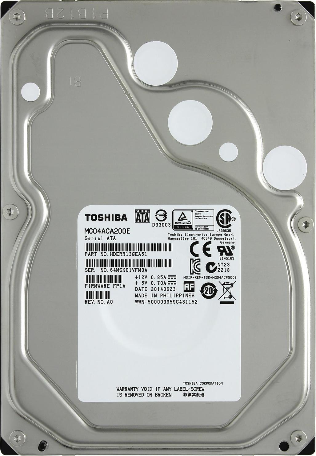 Жесткий диск Toshiba 3.5" 2TB Enterprise Cloud HDD MC04ACA200E SATA 6Gb/s, 7200rpm, 128MB, Bulk