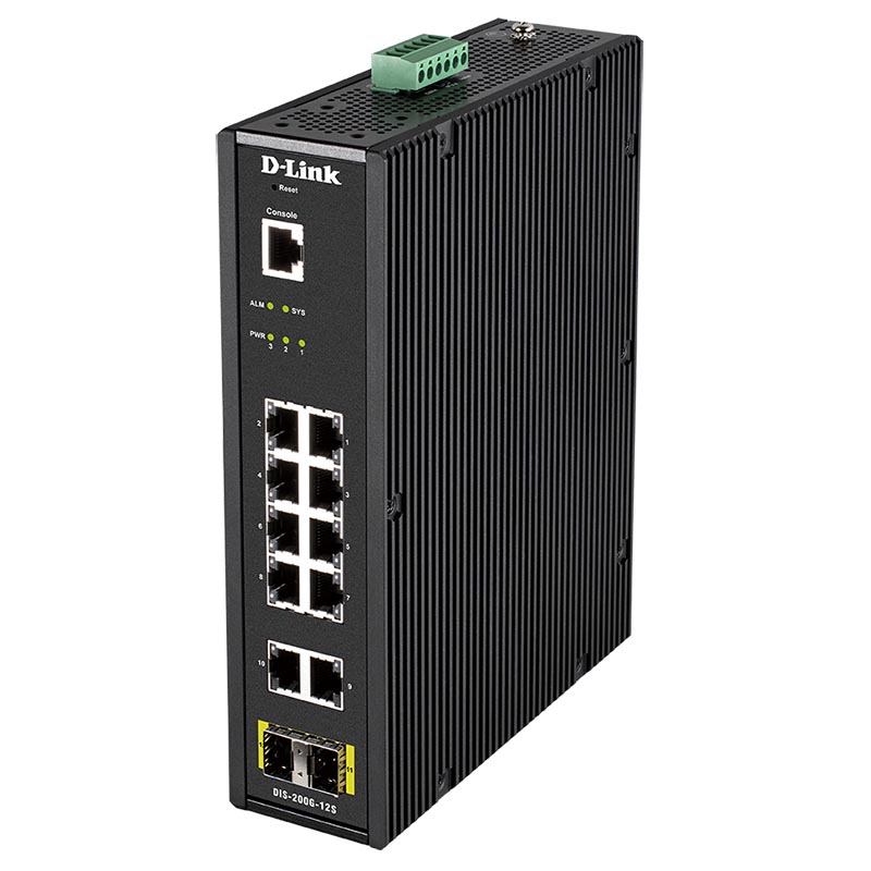 Коммутатор D-Link DIS-200G-12S/A1A, L2 Managed Industrial Switch with 10 10/100/1000Base-T and 2 1000Base-X SFP ports 8K Mac address, 802.3x Flow Control, 802.3ad Link Aggregation, Port Mirroring, 128 of 802.1Q