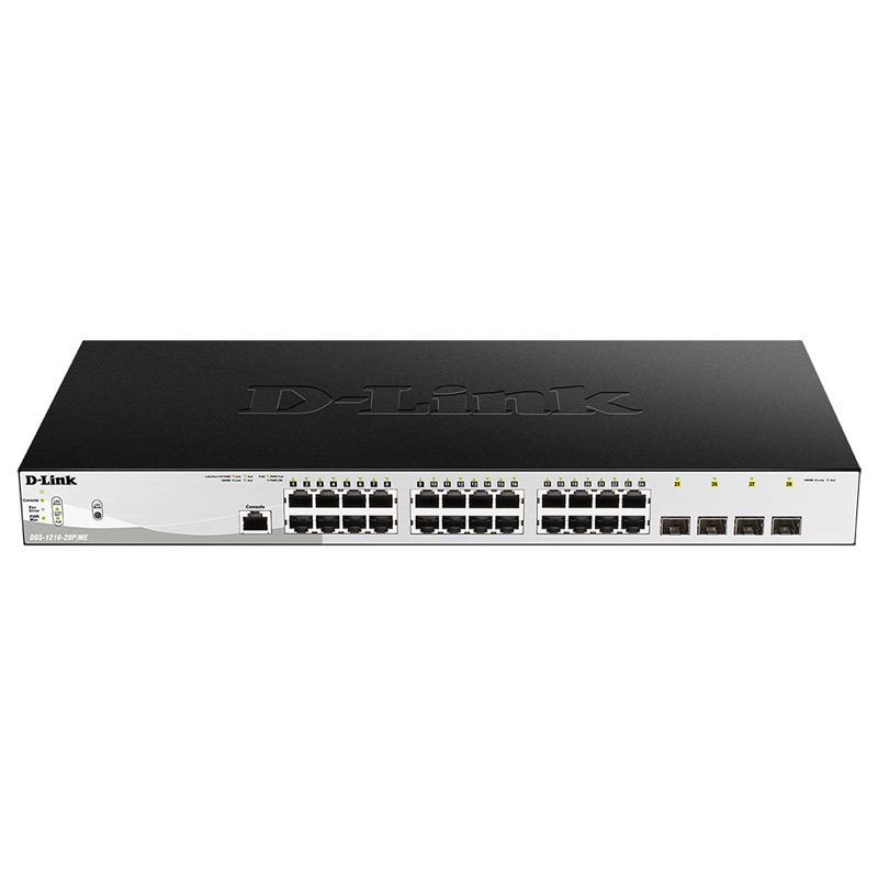 Коммутатор D-Link DGS-1210-28P/ME/B1A, L2 Managed Switch with 24 10/100/1000Base-T ports and 4 1000Base-X SFP ports (24 PoE ports 802.3af/802.3at (30 W), PoE Budget 193 W)