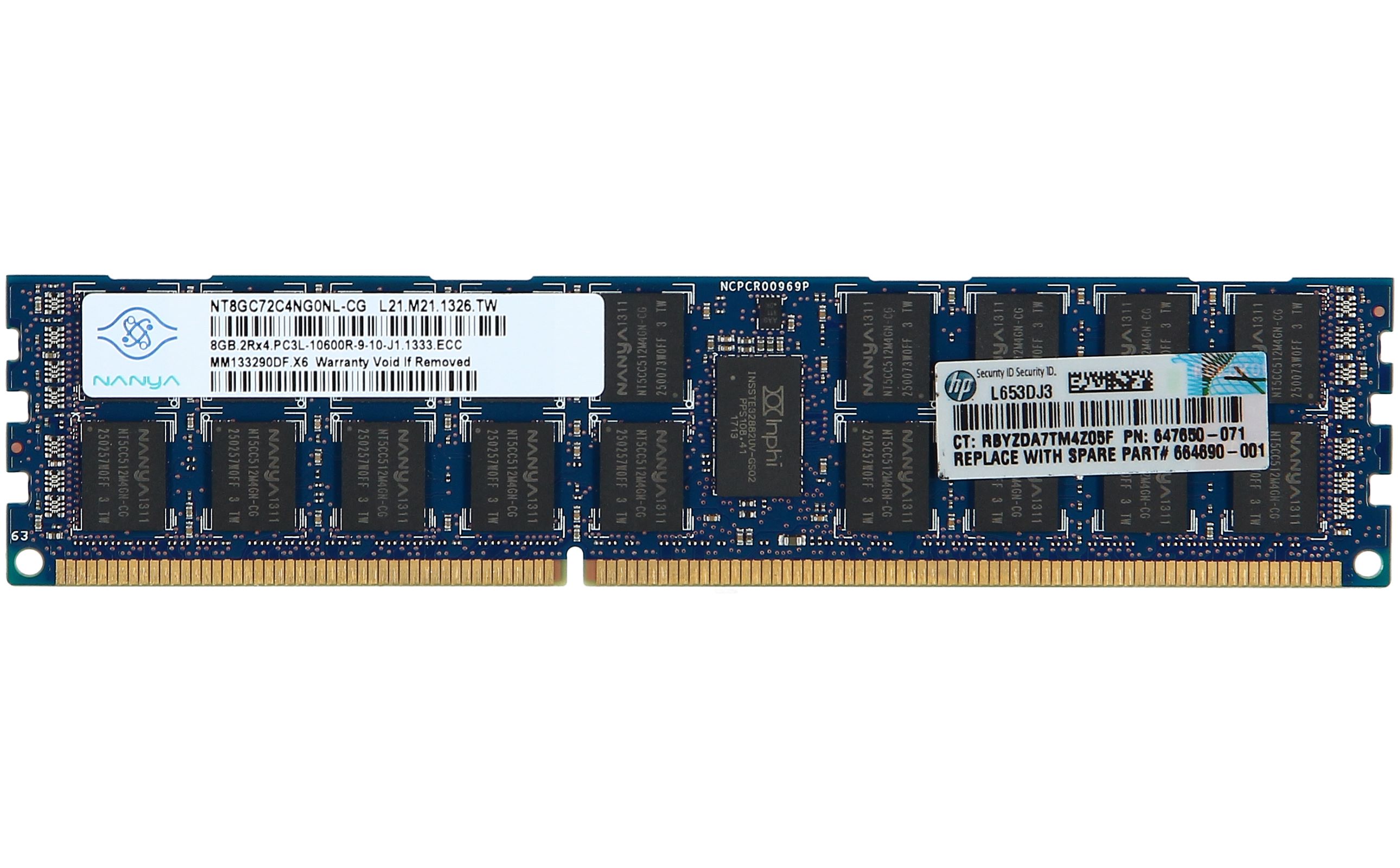 HP 8GB (1x8GB) Dual Rank x4 PC3L-10600R (DDR3-1333) Registered CAS-9 Low Voltage Memory Kit (647897-B21 / 664690-001)