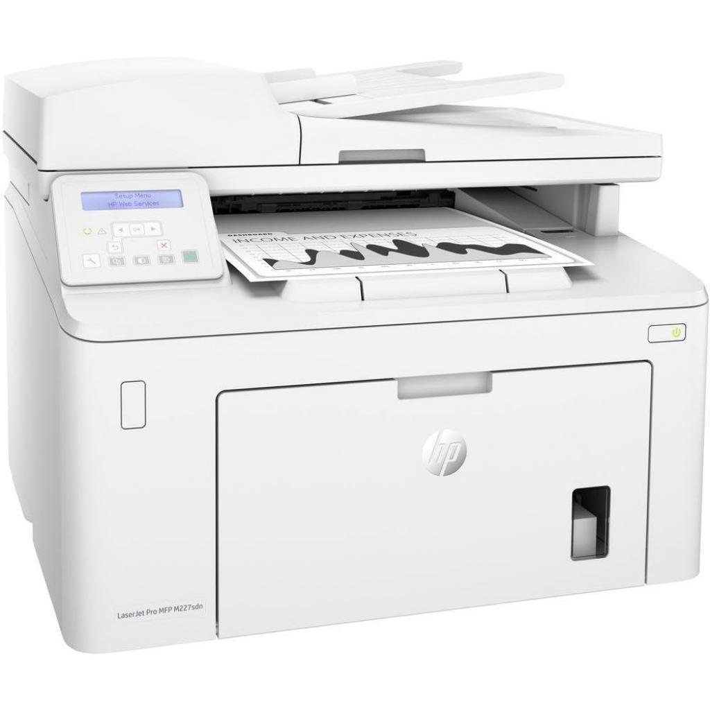 МФУ HP LaserJet Pro MFP M227sdn (p/c/s, A4, 1200dpi, 28ppm, 256Mb, 2 trays 250+10, Duplex, ADF 35 sheets, USB/Eth, Flatbed, white, Cartridge 1600 page-29826
