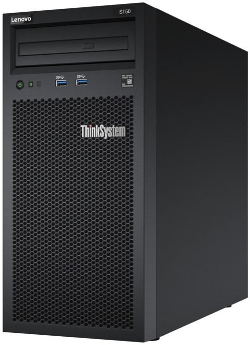 Сервер Lenovo ThinkSystem ST50 Tower 4U, 1xIntel Core i3-8100 4C(65W/3.6GHz), 1x16GB/2666MHz/2Rx8/1.2V UDIMM, 2x1TB 3,5" HDD, SW RAID, noDVD, 1x2.8m Line Cord, 1GbE, 1x250W p/s, Warranty 3 Year