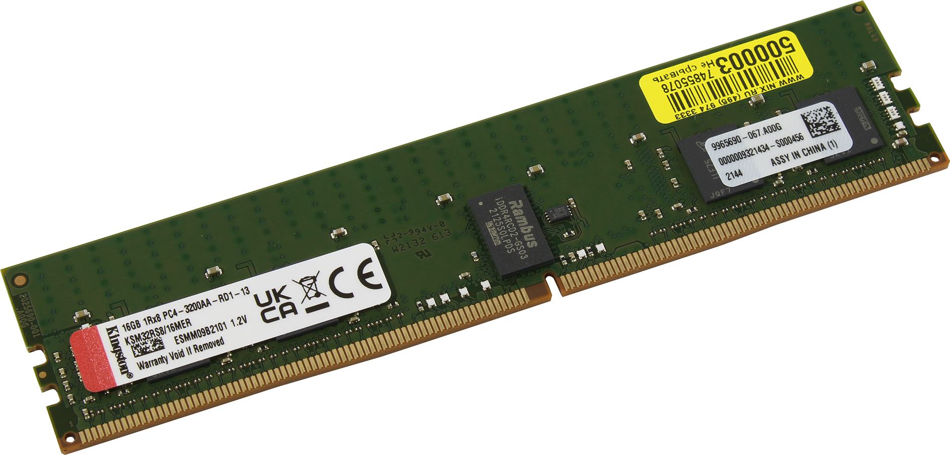 Оперативная память Kingston 16GB DDR4 3200 RDIMM Server Premier Server Memory KSM32RS8/16MER ECC, Reg, CL22, 1.2V, 1Rx8 Micron E Rambus , RTL, (311983 KSM32RS8-16MER