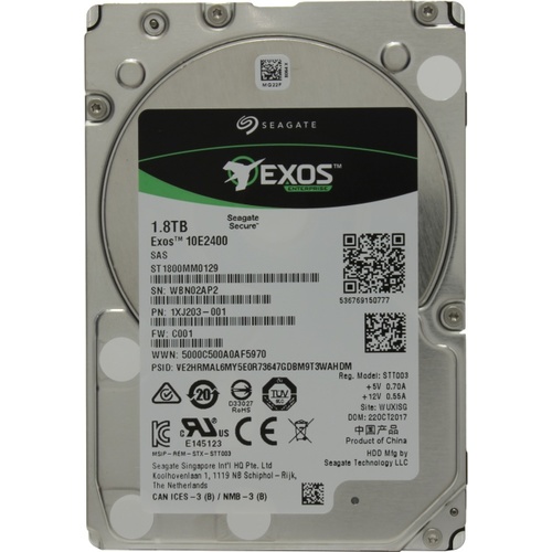 Жесткий диск Seagate 2.5" 1.8TB Exos 10E2400 ST1800MM0129 SAS 12Gb/s, 10000rpm, 256MB, eMLC 16GB, 512e/4Kn, Bulk