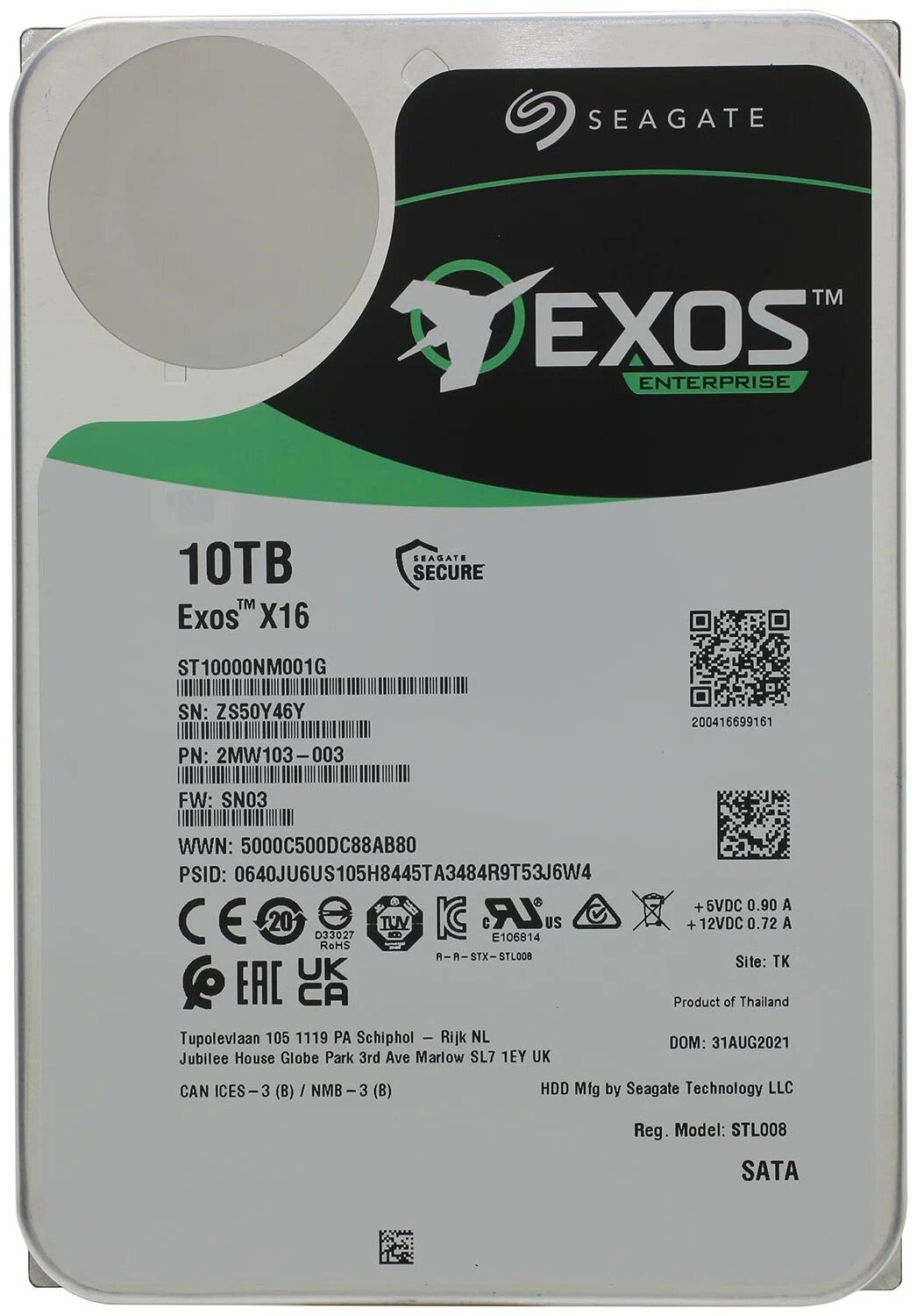 Жесткий диск Seagate 3.5" 10TB Exos X16 ST10000NM001G SATA 6Gb/s, 7200rpm, 256MB, 512e/4Kn, Bulk