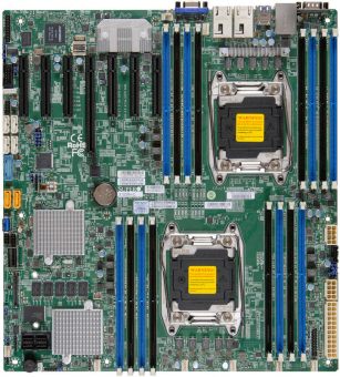 Материнская плата Supermicro 2x2011v3, C612, 16xDDR4, SATA 10x6G, 12"x13", PCIE3.0 (1x166x8), LSI3108 2Gb, 2GE MBD-X10DRH-C-O