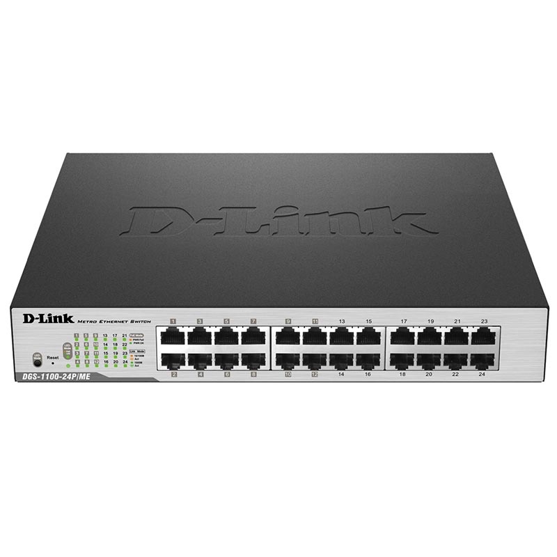Коммутатор D-Link DGS-1100-24P/ME/B2A, L2 Smart Switch with 24 10/100/1000Base-T ports (12 PoE ports 802.3af/802.3at (30 W), PoE Budget 100 W).8K Mac address, 802.3x Flow Control, 802.3ad Link Aggregation, Port