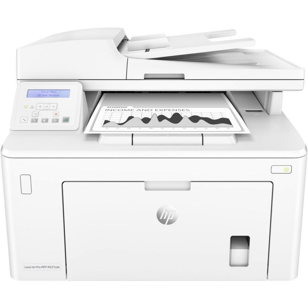 МФУ HP LaserJet Pro MFP M227sdn (p/c/s, A4, 1200dpi, 28ppm, 256Mb, 2 trays 250+10, Duplex, ADF 35 sheets, USB/Eth, Flatbed, white, Cartridge 1600 page