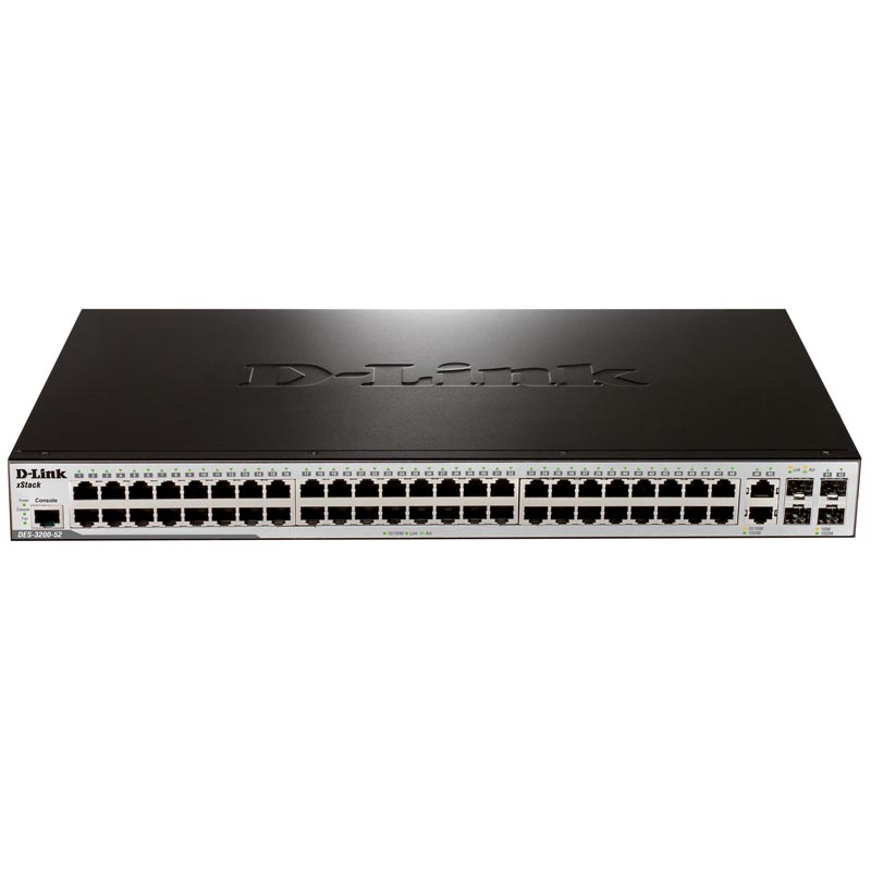 Коммутатор D-Link DES-3200-52/C1B, 48-Port 10/100Mbps + 2 Combo 1000BASE-T/SFP + 2 SFP L2 Management Switch 16K MAC address, 4K of 802.1Q VLAN Support, QoS support, Traffic Segmentation, Bandwidth Control (Per