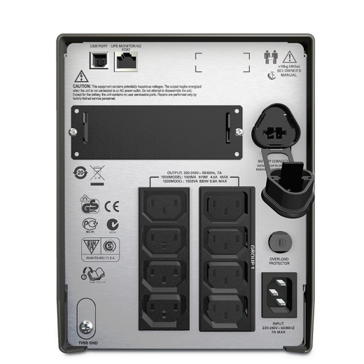 ИБП APC Smart-UPS 1000VA/700W, Line-Interactive, LCD, Out: 220-240V 8xC13 (4-Switched), SmartSlot, USB, HS User Replaceable Bat, Black, 3(2) y.war. (R-11702