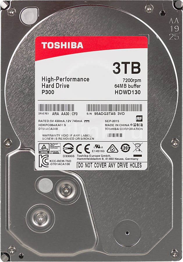 Жесткий диск Toshiba HDD 3000Гб 3.5" SATA III HDWD130EZSTA