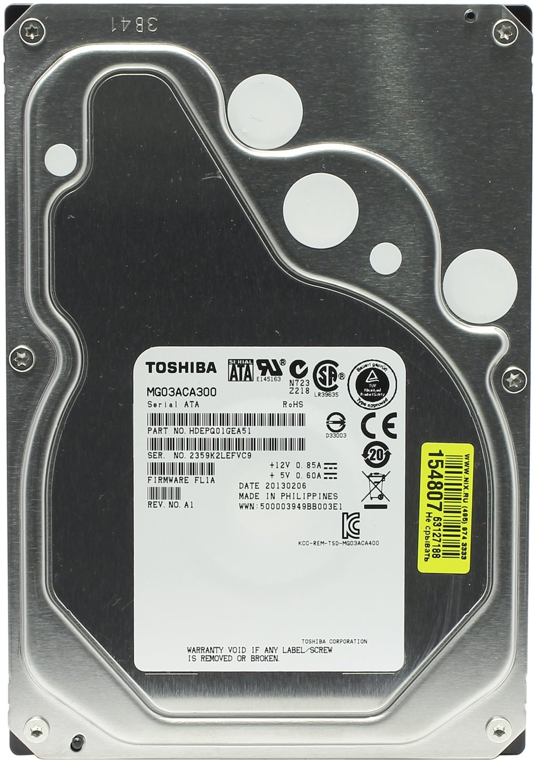 Жесткий диск Toshiba 3.5" 3TB Enterprise HDD MG03ACA300 SATA 6Gb/s, 7200rpm, 64MB, Bulk