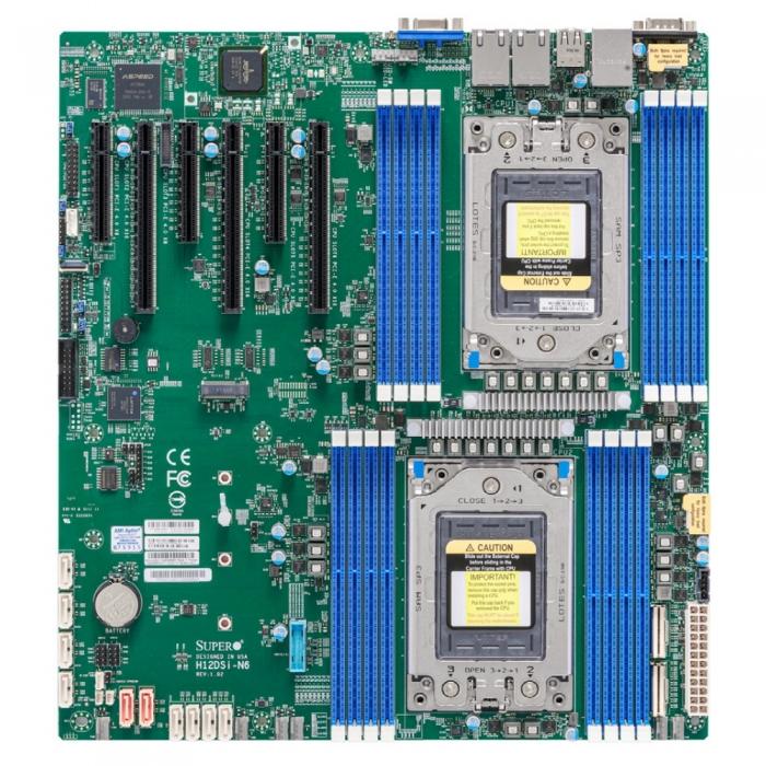 Материнская плата Supermicro MBD-H12DSI-N6-O Dual AMD EPYC™ 7003/7002 Series Processors, 4TB Registered ECC DDR4 3200MHz SDRAM in 16 DIMMs, 10 SATA3, 