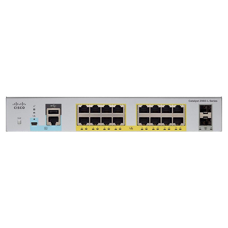 Коммутатор Cisco Catalyst 2960L 16 port GigE with PoE, 2 x 1G SFP, LAN Lite WS-C2960L-16PS-LL
