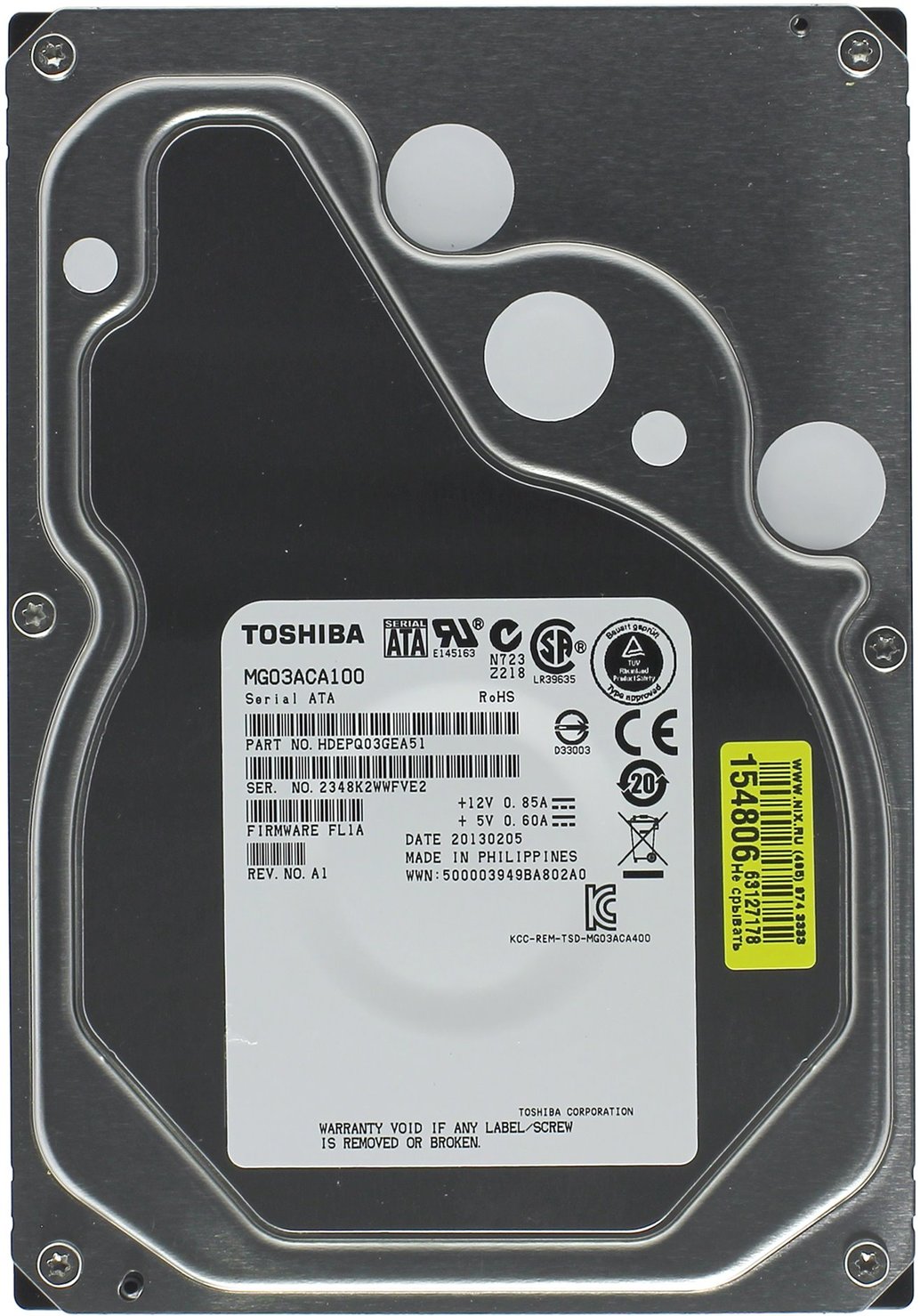 Жесткий диск Toshiba 3.5" 1TB Enterprise HDD MG03ACA100 SATA 6Gb/s, 7200rpm, 64MB, Bulk