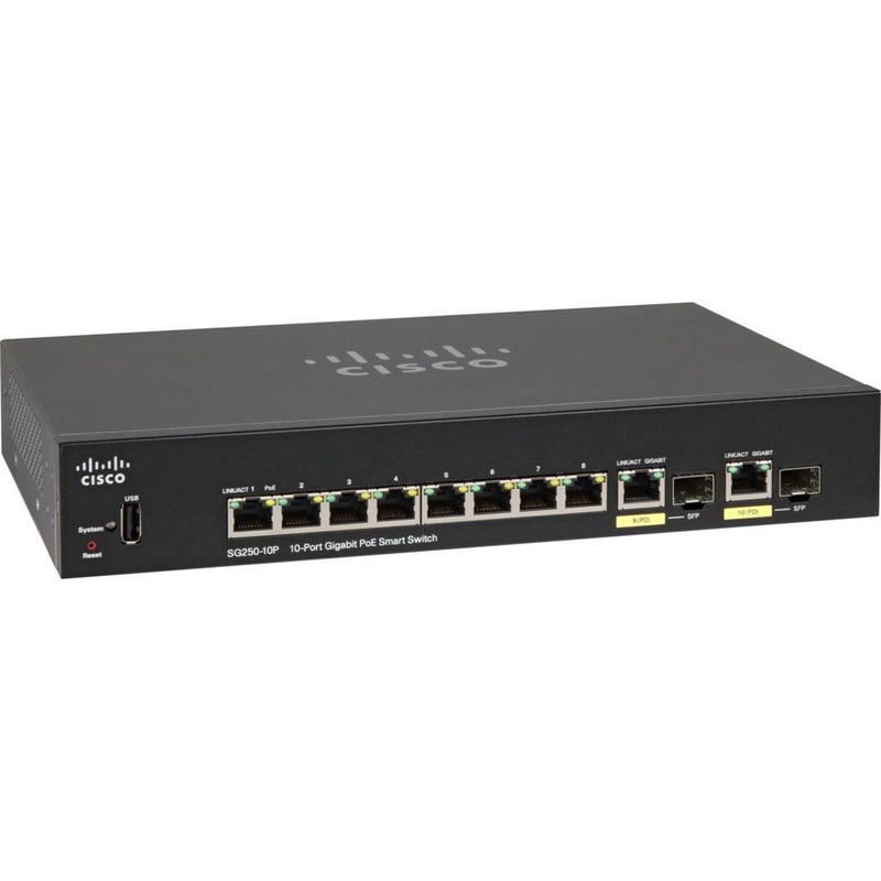 Коммутатор Cisco SG250-10P 10-port Gigabit PoE Switch SG250-10P-K9-EU