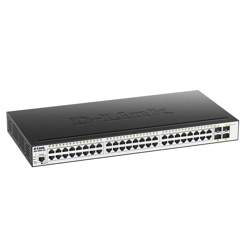 Коммутатор D-Link DGS-3000-52L/B, L2 Managed Switch with 48 10/100/1000Base-T ports and 4 1000Base-X SFP ports.16K Mac address, 802.3x Flow Control, 4K of 802.1Q VLAN, VLAN Trunking, 802.1p Priority Queues, Tr-4673