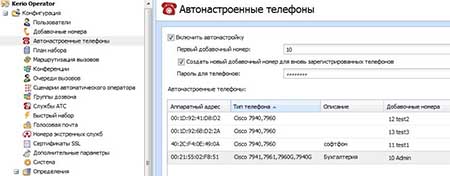 Kerio Operator – автонастройка телефонов